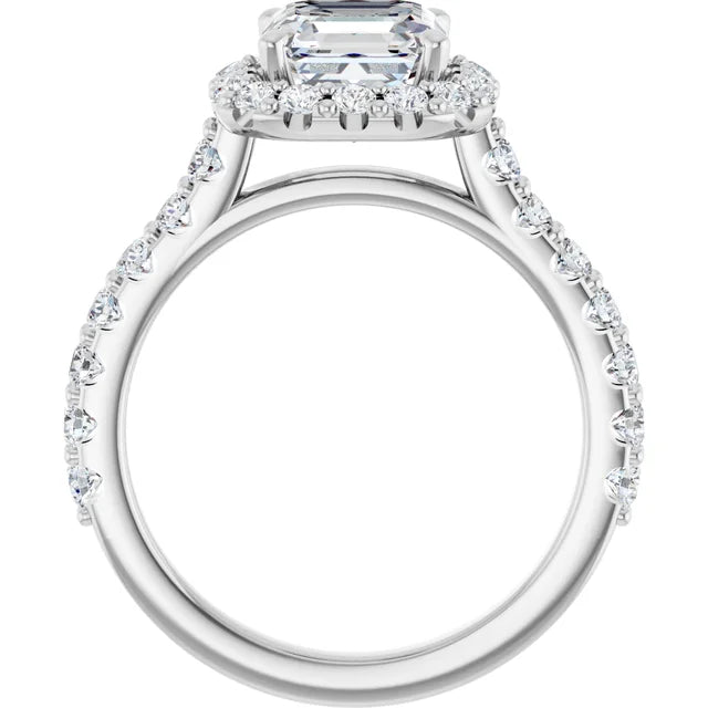 Asscher Halo White Gold Style Engagement Ring