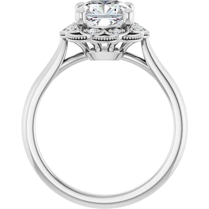 Cushion White Gold Antique Inspired Design Engagement Ring