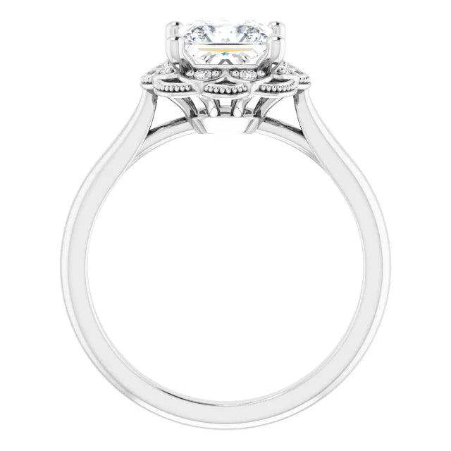 Princess White Gold Antique Inspired Design Engagement Ring