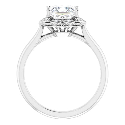 Princess White Gold Antique Inspired Design Engagement Ring