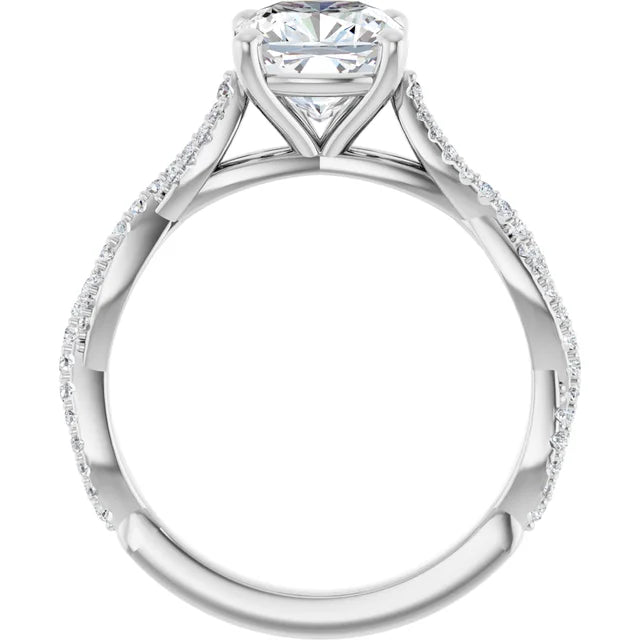Cushion White Gold Twist Style Engagement Ring 