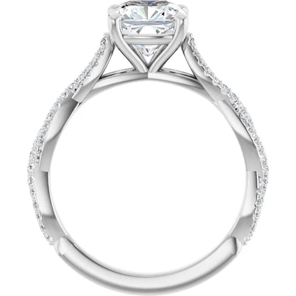 Cushion White Gold Twist Style Engagement Ring 