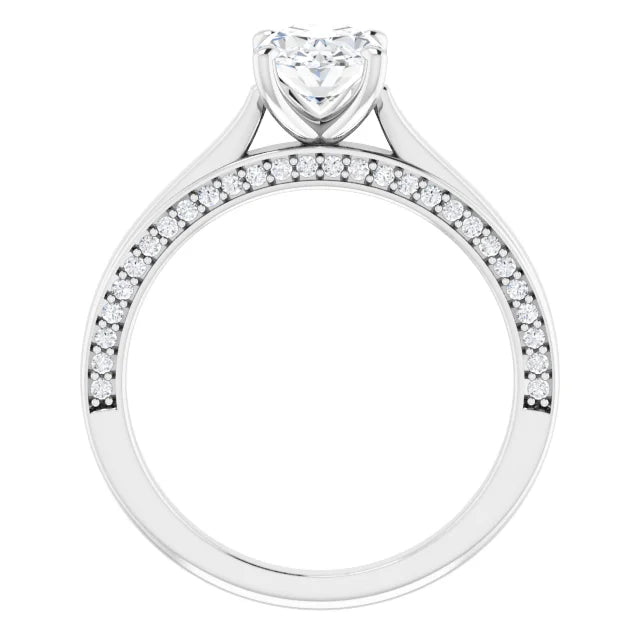 Oval White Gold Solitaire & Hidden Diamond Band Engagement Ring