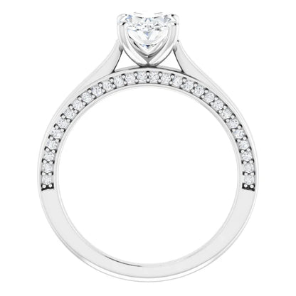 Oval White Gold Solitaire & Hidden Diamond Band Engagement Ring