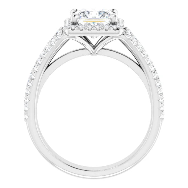 Princess White Gold Halo Style Engagement Ring