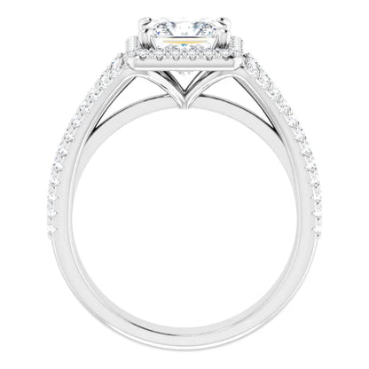 Princess White Gold Halo Style Engagement Ring
