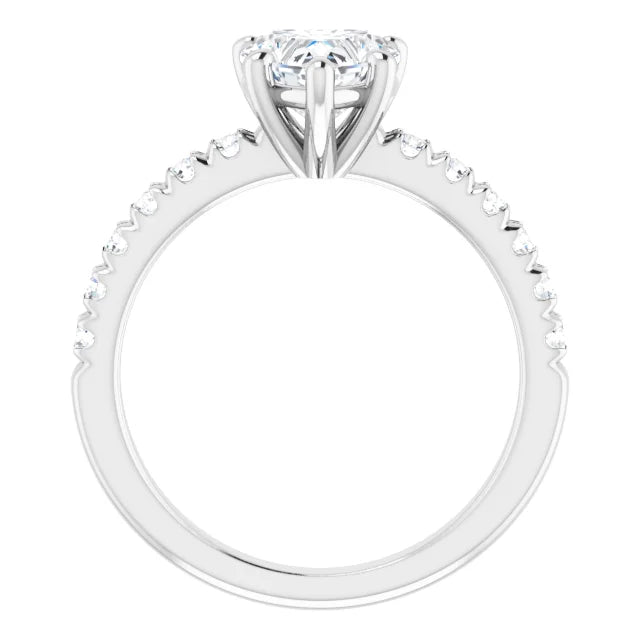Heart Five Claw Pave White Gold Engagement Ring 