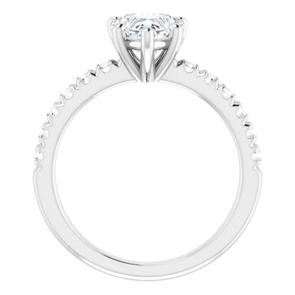 Heart Five Claw Pave White Gold Engagement Ring 
