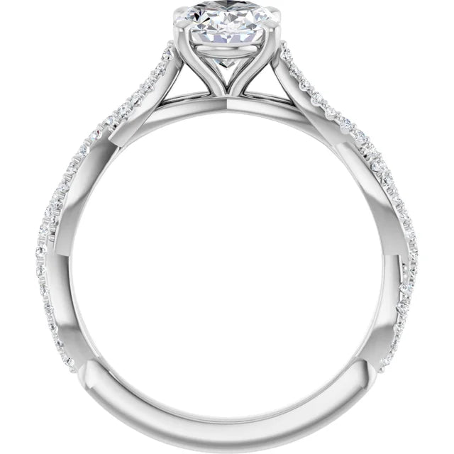 Oval White Gold Twist Style Engagement Ring 
