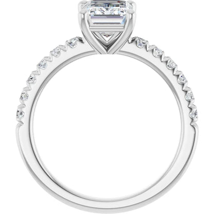 Emerald Four Claw Pave White Gold Engagement Ring 