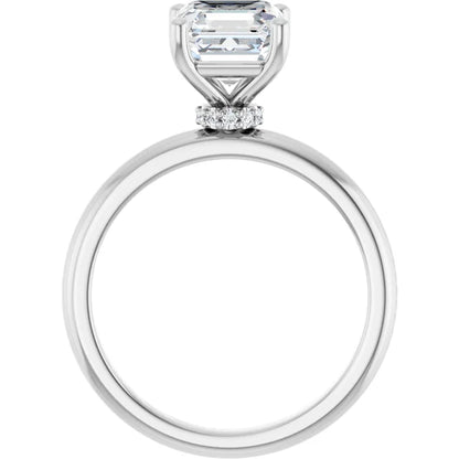 Asscher Cut White Gold Low Hidden Halo Solitaire Engagement Ring