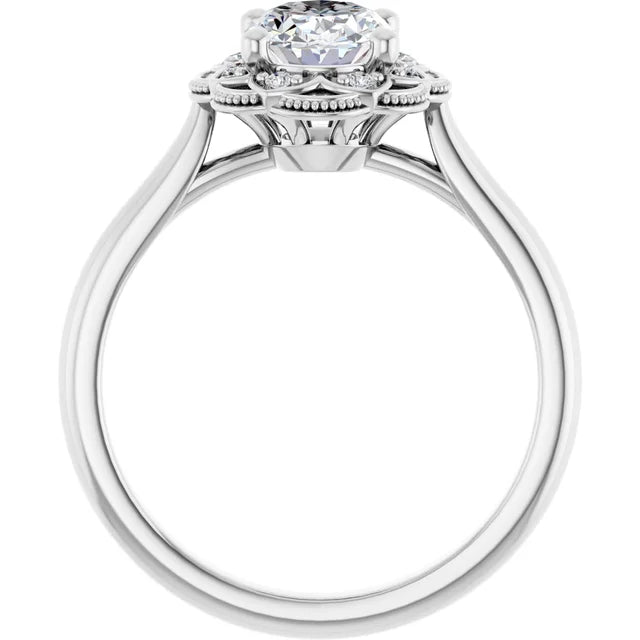 Oval White Gold Antique Inspired Design Engagement Ring