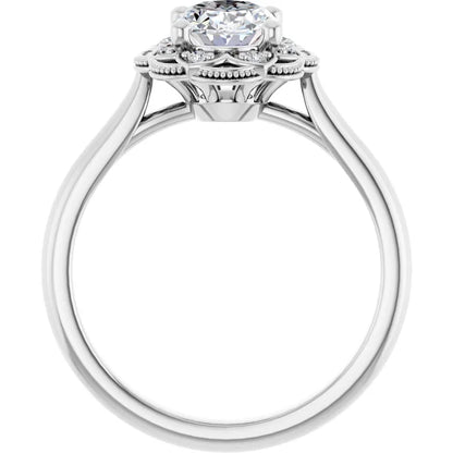 Oval White Gold Antique Inspired Design Engagement Ring