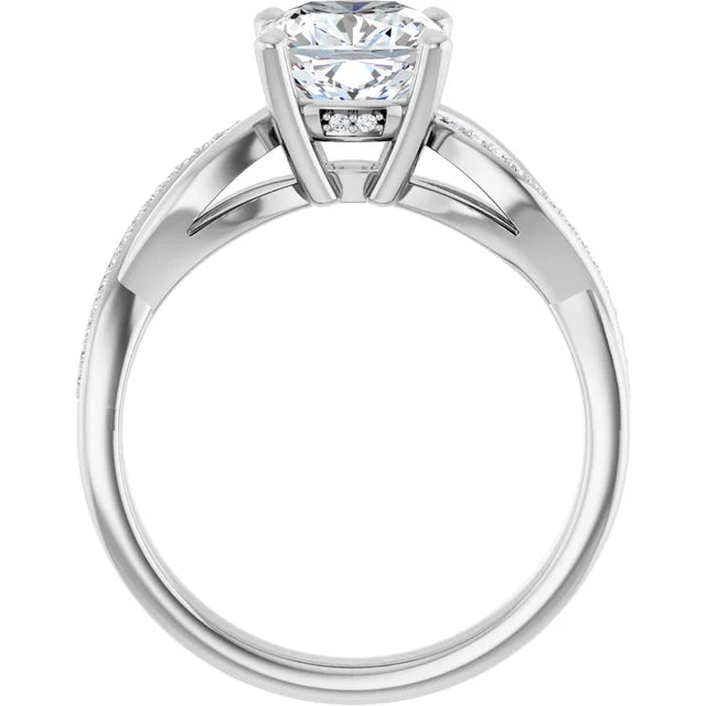 Cushion White Gold Claw Set Twist Style Engagement Ring 