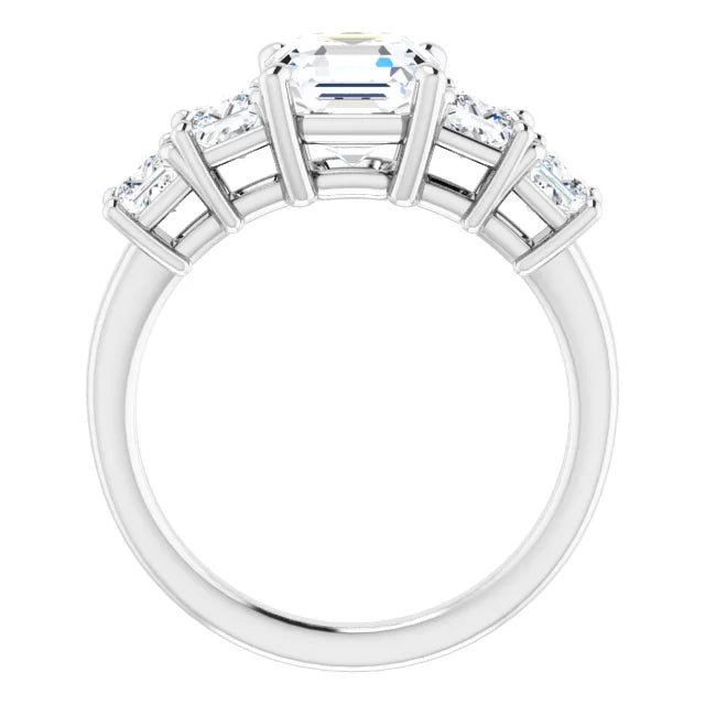 Asscher White Gold Multi Stone Accent Style Engagement Ring