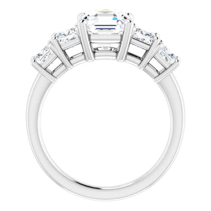 Asscher White Gold Multi Stone Accent Style Engagement Ring