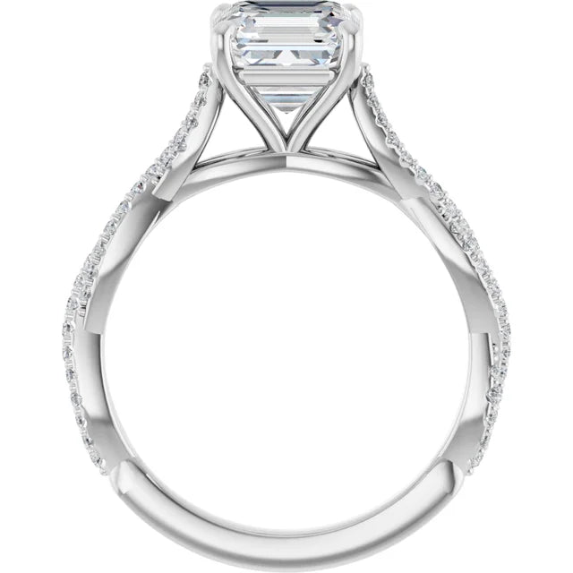 Asscher White Gold Twist Style Engagement Ring