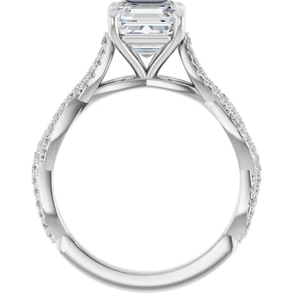 Asscher White Gold Twist Style Engagement Ring