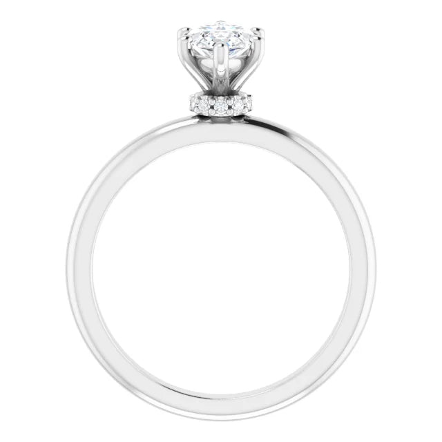 Marquise Cut White Gold Low Hidden Halo Solitaire Engagement Ring