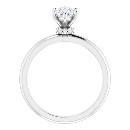 Marquise Cut White Gold Low Hidden Halo Solitaire Engagement Ring