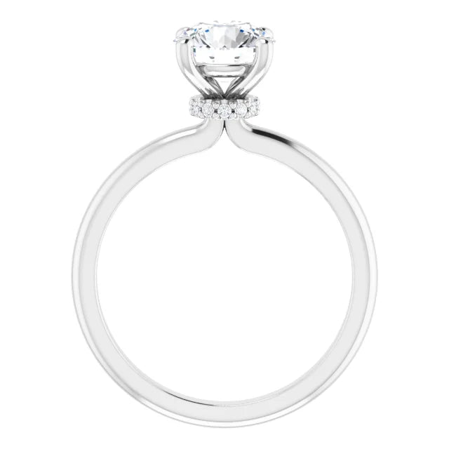 Round Brilliant Cut White Gold Low Hidden Halo Solitaire Engagement Ring