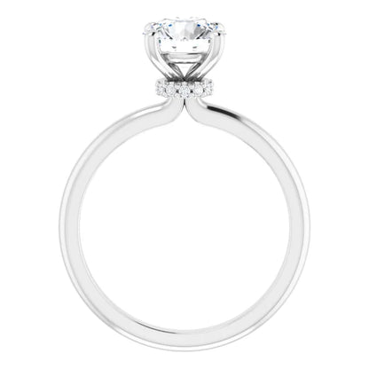 Round Brilliant Cut White Gold Low Hidden Halo Solitaire Engagement Ring