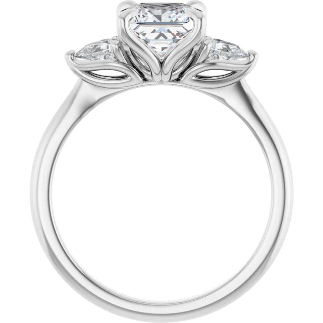 Princess White Gold Tri -Stone Style Pear Accent Engagement Ring
