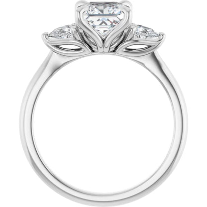 Princess White Gold Tri -Stone Style Pear Accent Engagement Ring