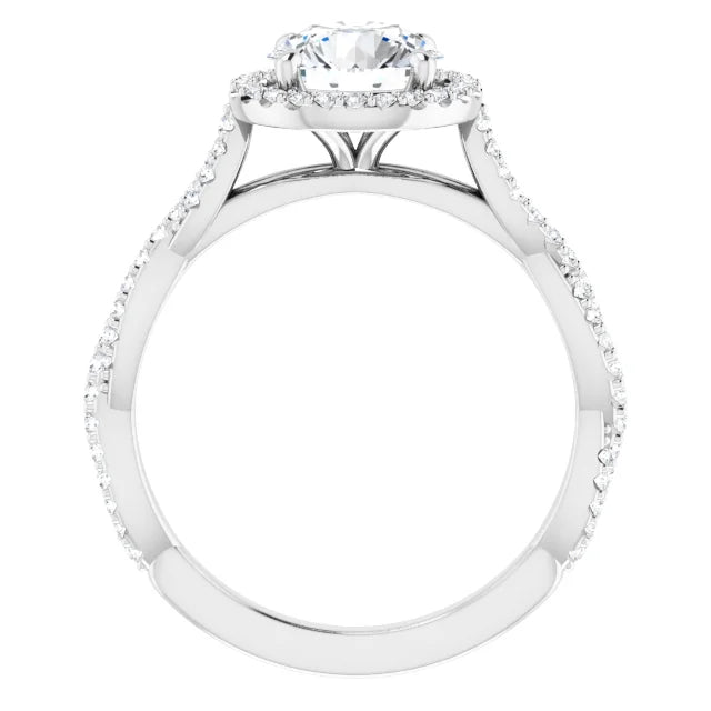 Round Brilliant White Gold Halo Twist Pave Moissanite Engagement Ring 