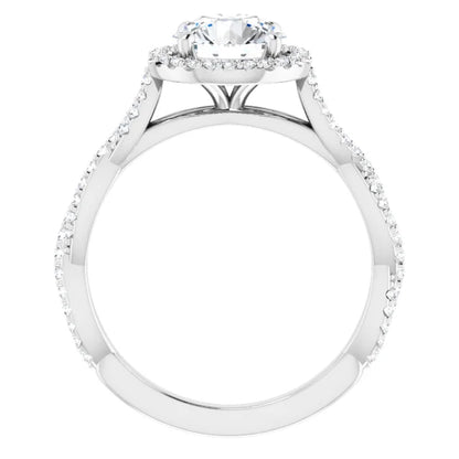 Round Brilliant White Gold Halo Twist Pave Moissanite Engagement Ring 