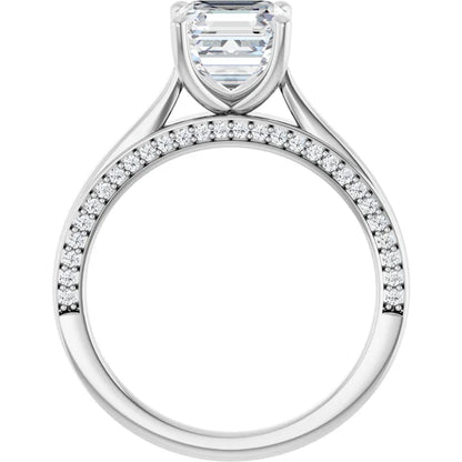 Asscher White Gold Solitaire & Hidden Diamond Band Engagement Ring