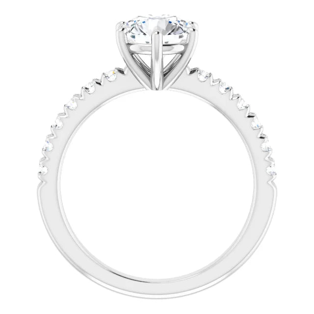 Round Brilliant Six Claw Pave White Gold Engagement Ring 