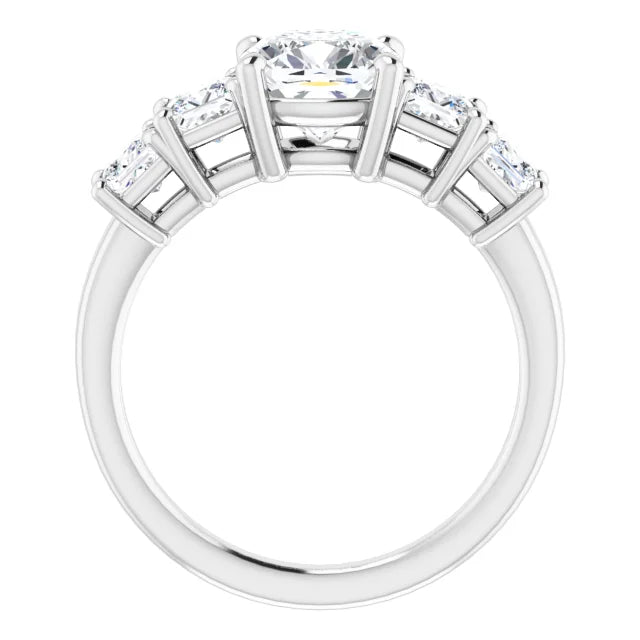 Cushion White Gold Multi Stone Accent Style Engagement Ring