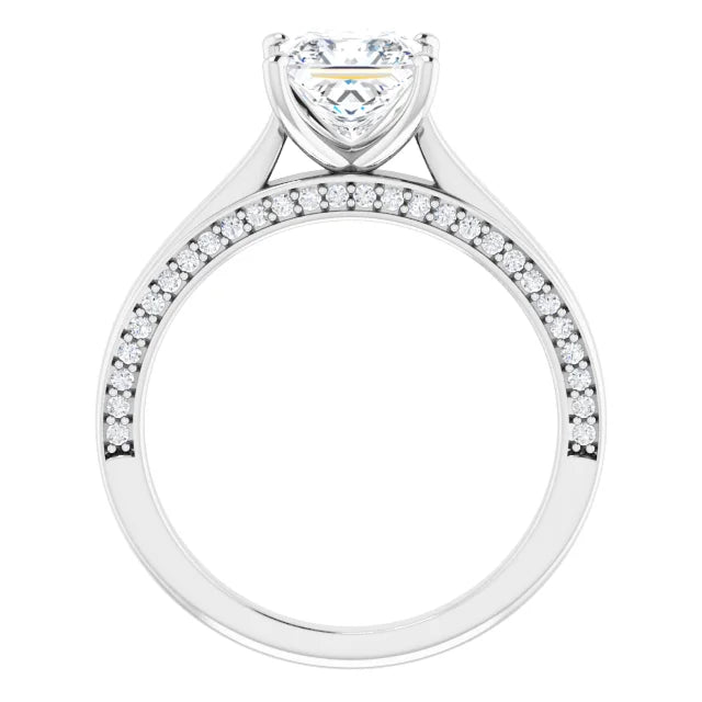 Princess White Gold Solitaire & Hidden Diamond Band Engagement Ring
