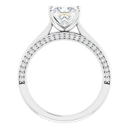 Princess White Gold Solitaire & Hidden Diamond Band Engagement Ring