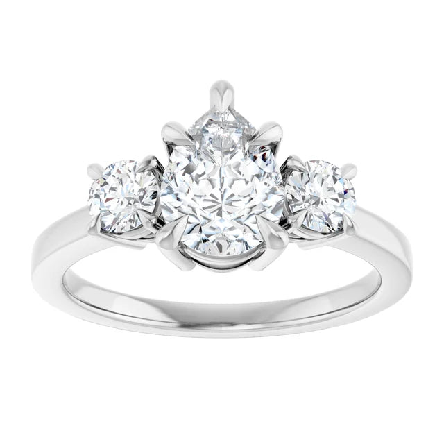 Pear White Gold Tri Stone Lab Diamond Engagement Ring 