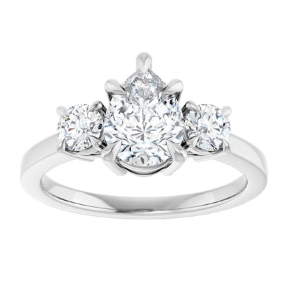 Pear White Gold Tri Stone Lab Diamond Engagement Ring 