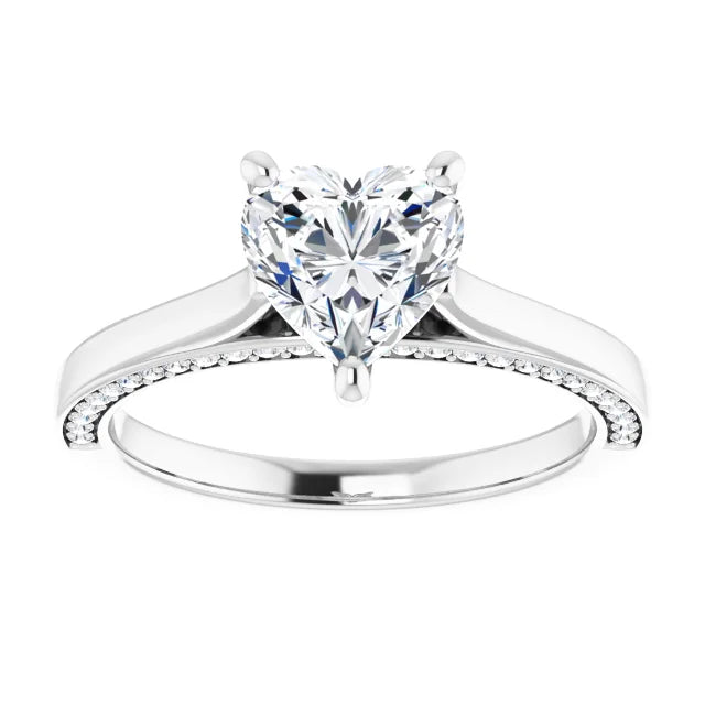 Heart White Gold Solitaire & Hidden Diamond Band Engagement Ring