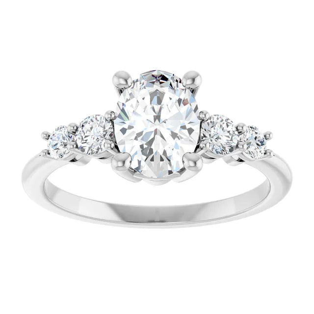 Oval White Gold Multi Stone Accent Style Engagement Ring
