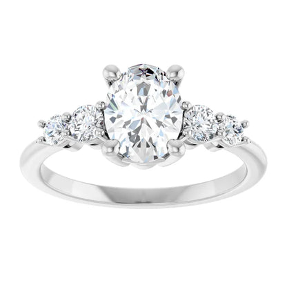 Oval White Gold Multi Stone Accent Style Engagement Ring