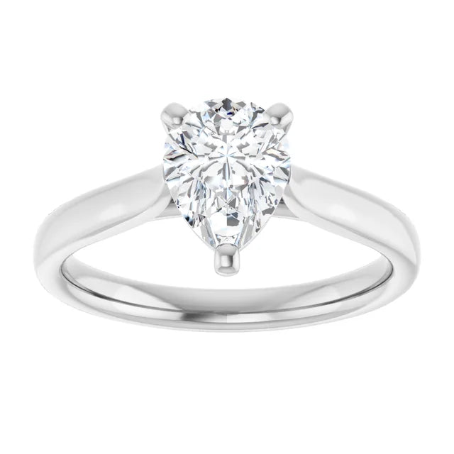 Three Claw White Gold Pear Solitaire Engagement Ring