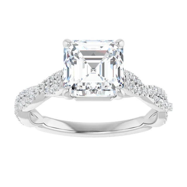 Asscher White Gold Twist Style Engagement Ring