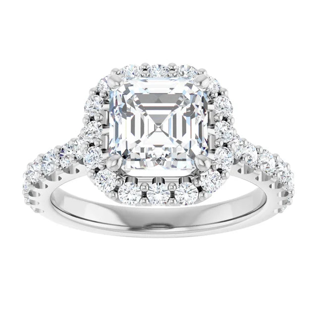 Asscher Halo White Gold Style Engagement Ring