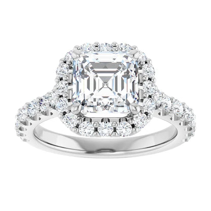 Asscher Halo White Gold Style Engagement Ring
