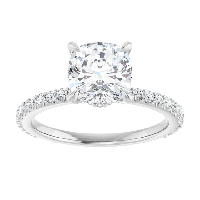 Cushion White Gold Claw Set Style Engagement Ring 