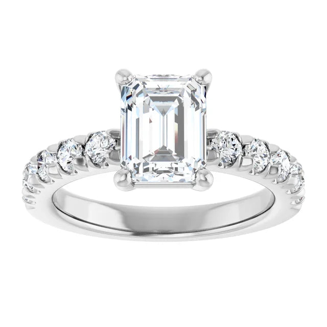 Emerald White Gold Four Claw Set Style Engagement Ring