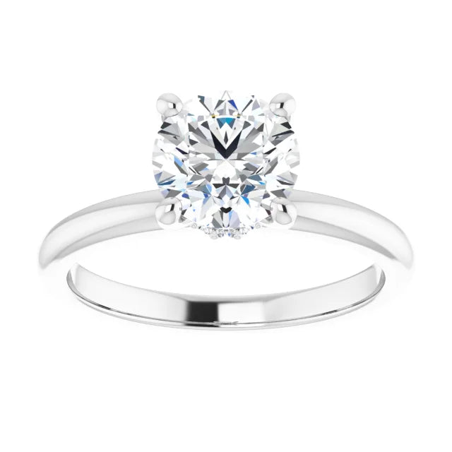 Round Brilliant Cut White Gold Low Hidden Halo Solitaire Engagement Ring