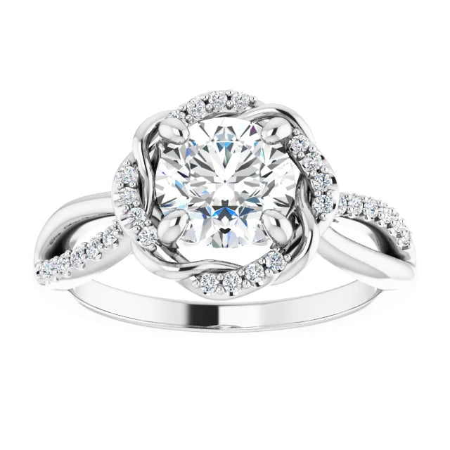 Round Brilliant White Gold Antique Inspired Design Engagement Ring