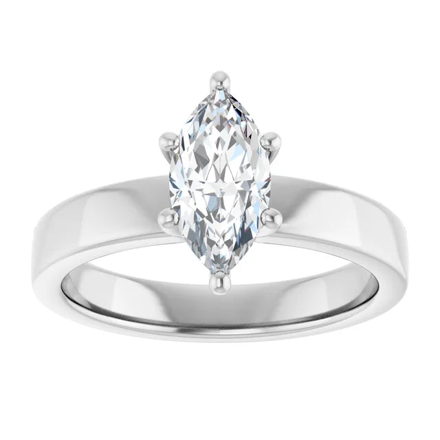 Marquise White Gold Wide Band Solitaire Engagement Ring