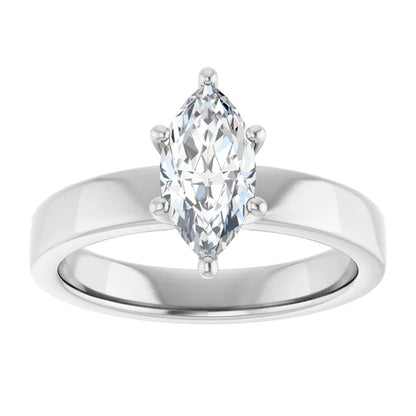 Marquise White Gold Wide Band Solitaire Engagement Ring